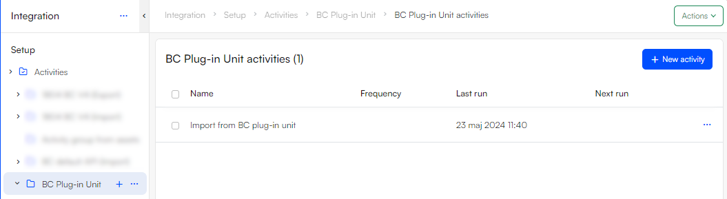 Integration activity group for BC plug-in unit activities