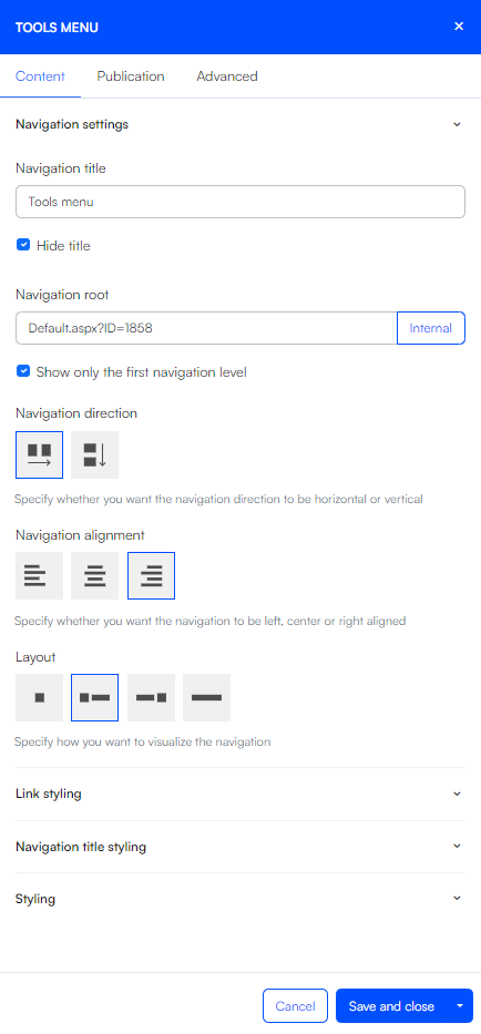 navigation tools menu 