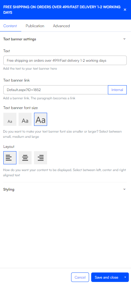 text banner settings