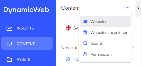 Website settings placement