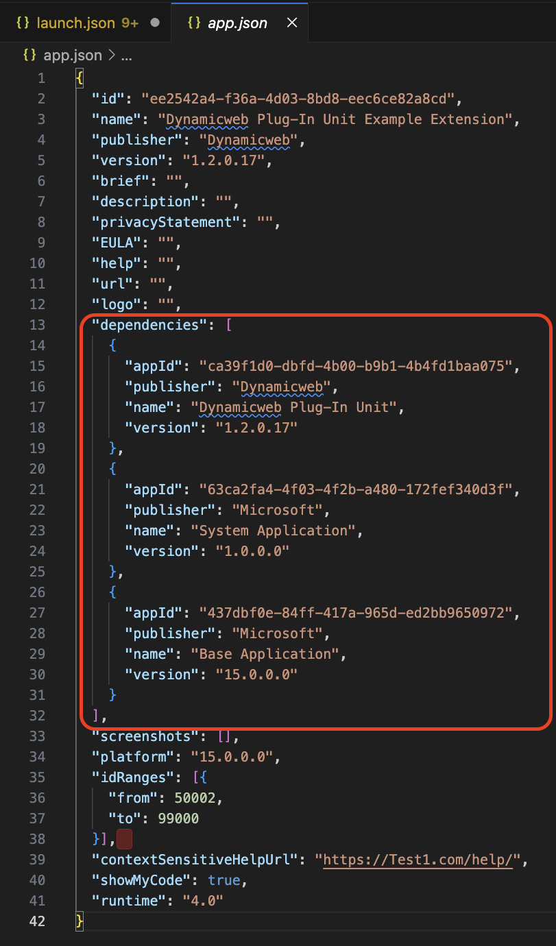 app.json dependencies