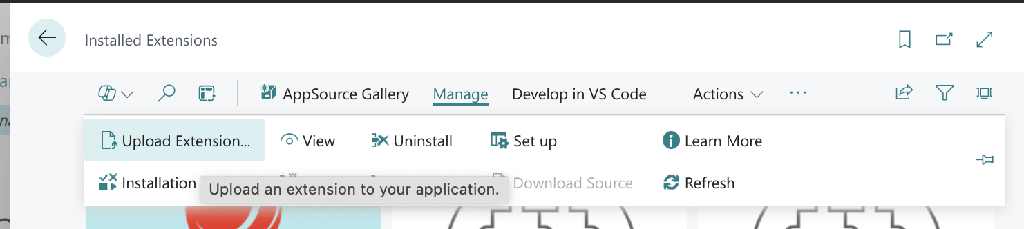 Upload in extension management BC