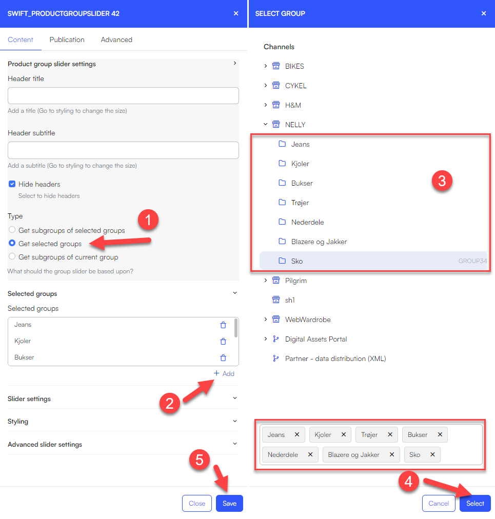 Product group slider