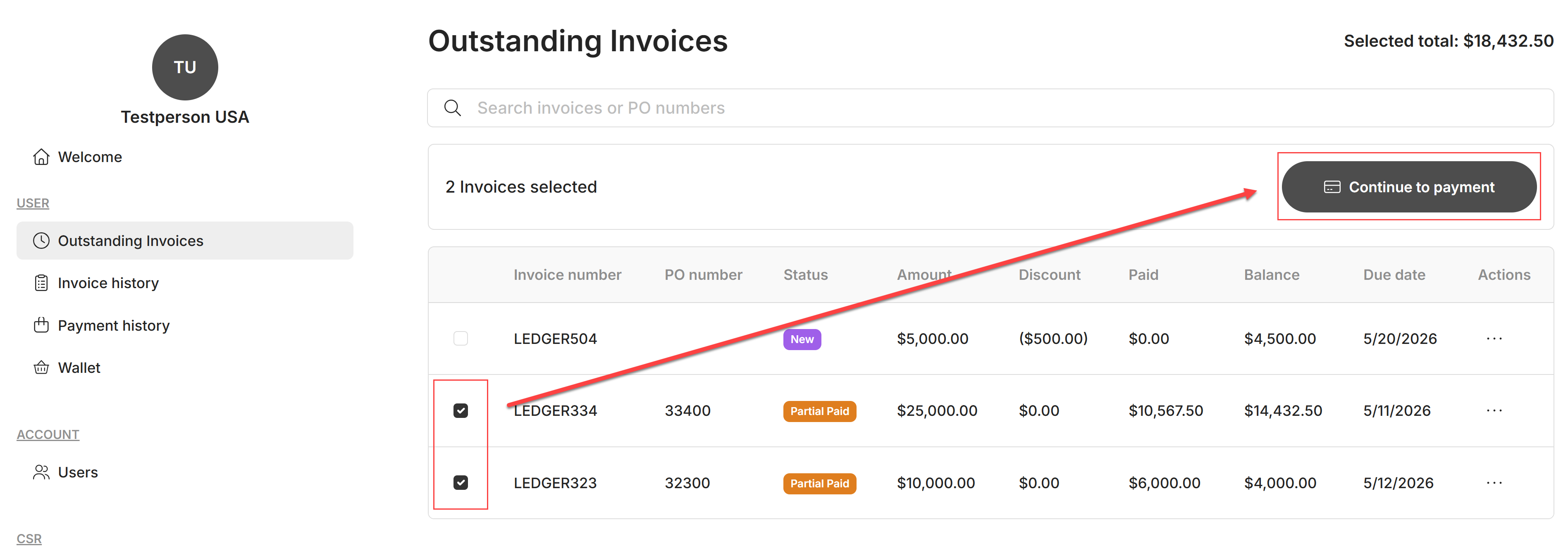 Multiple ledger payment