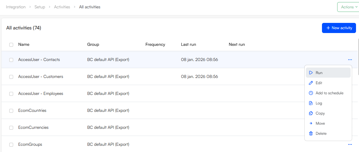 activity context menu