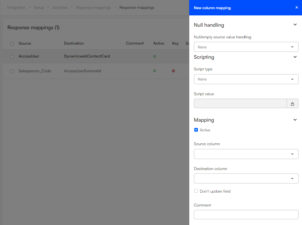 Response mappings screen