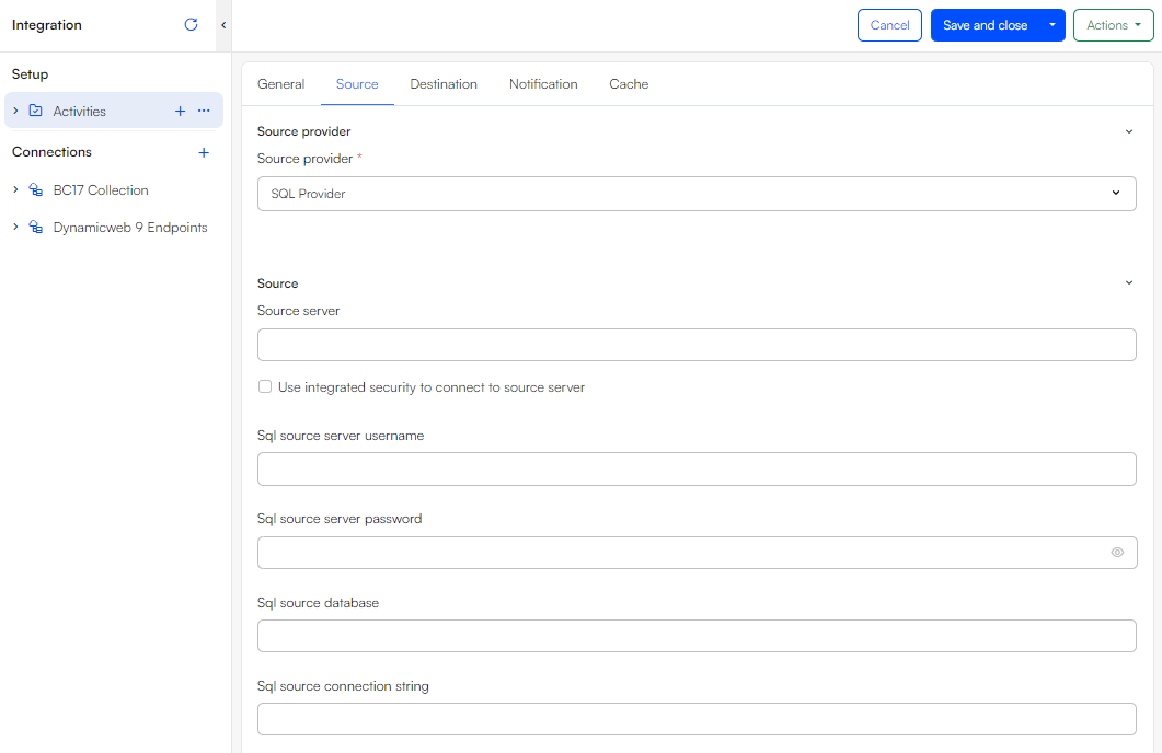 SQL provider as source