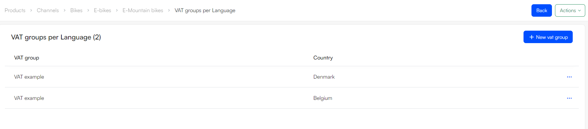 Vat group applied on product