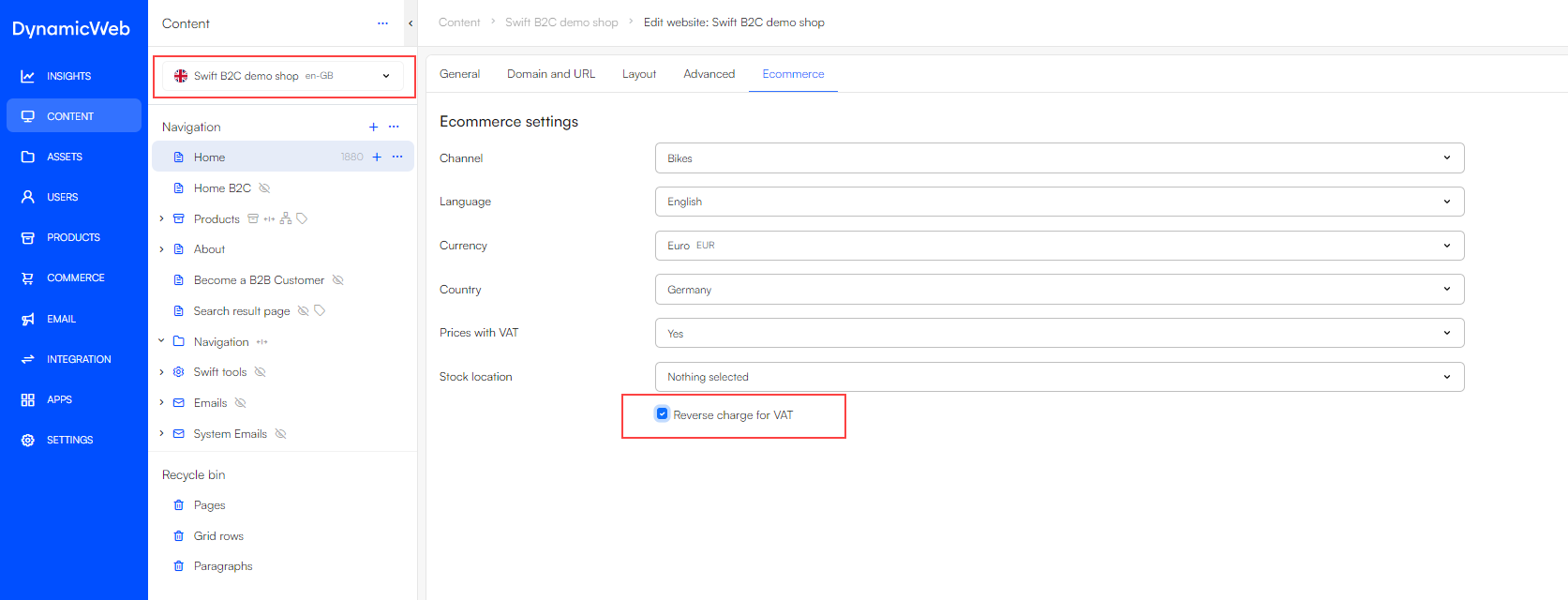 Reverse charge for vat checked