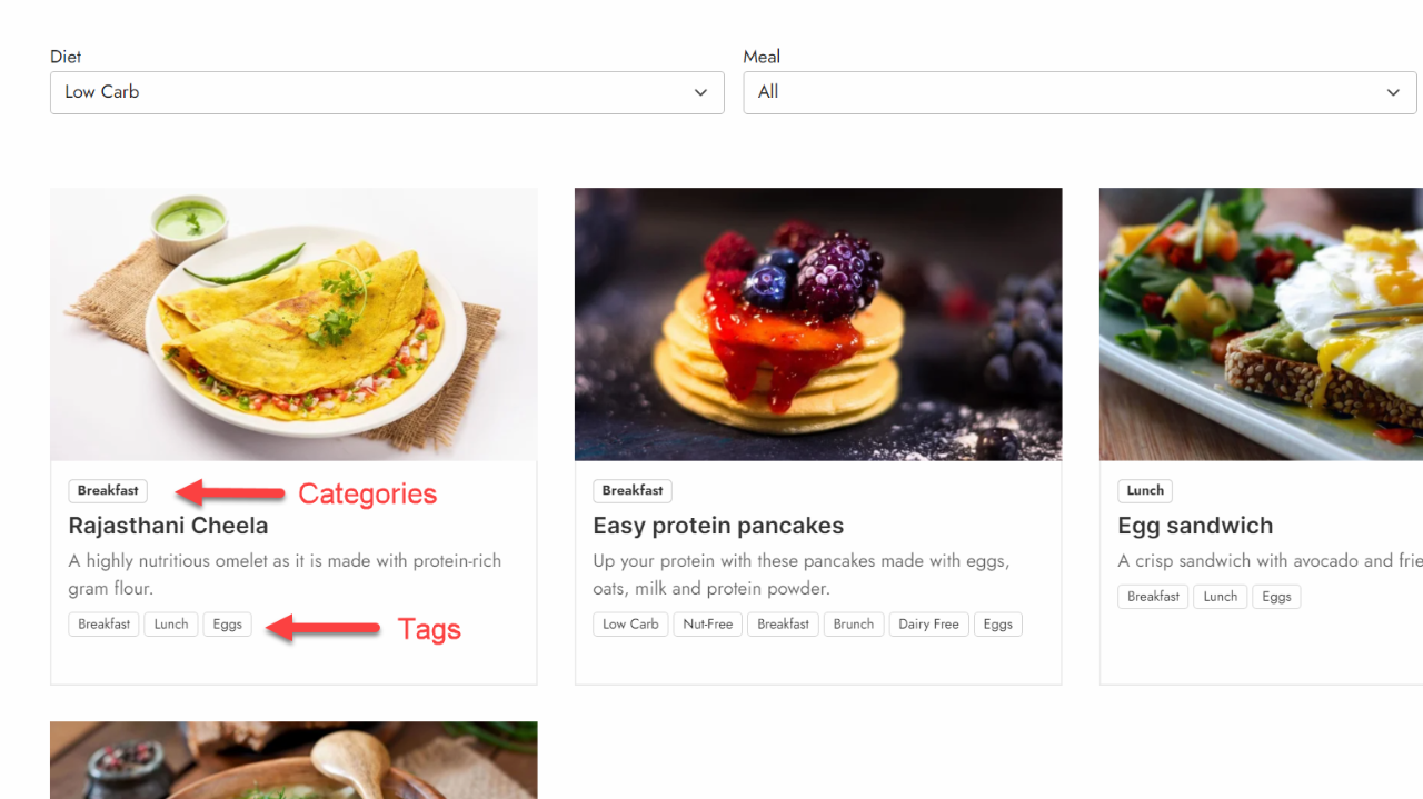 Examples of categories and tags