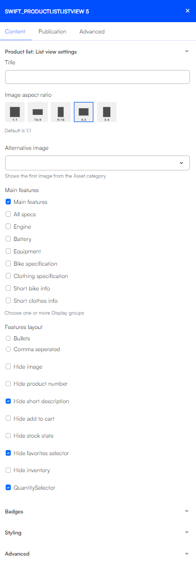 Product list list view settings