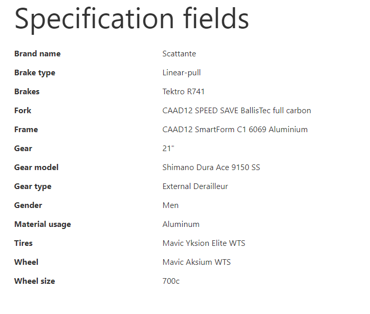 Product specification example