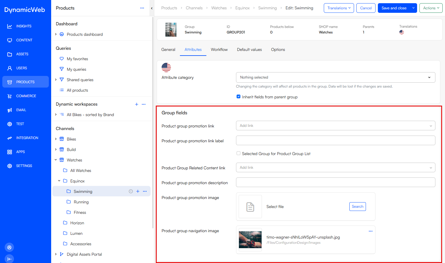 Ecom menu, product gorup image