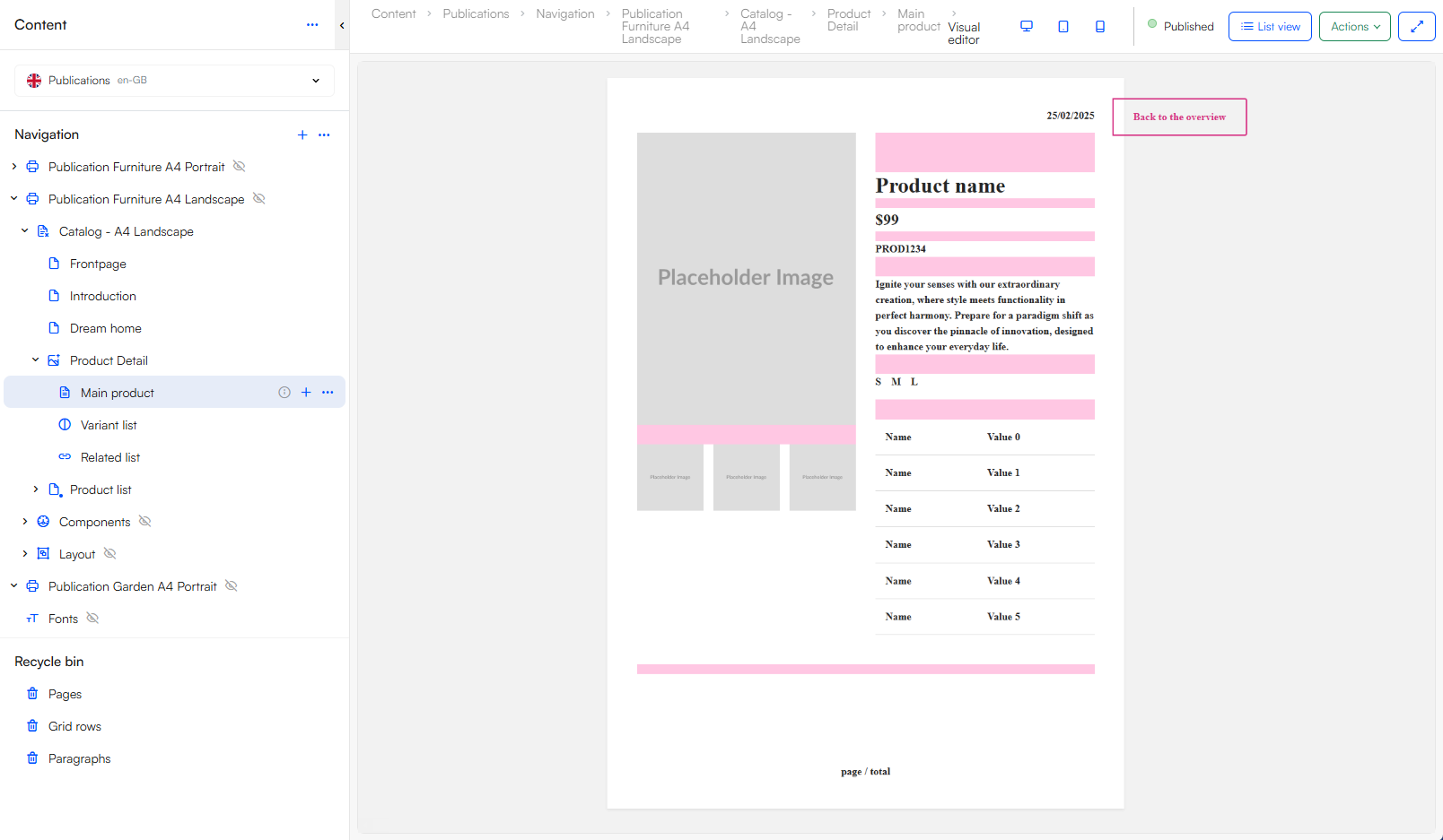Catalog folder product detail