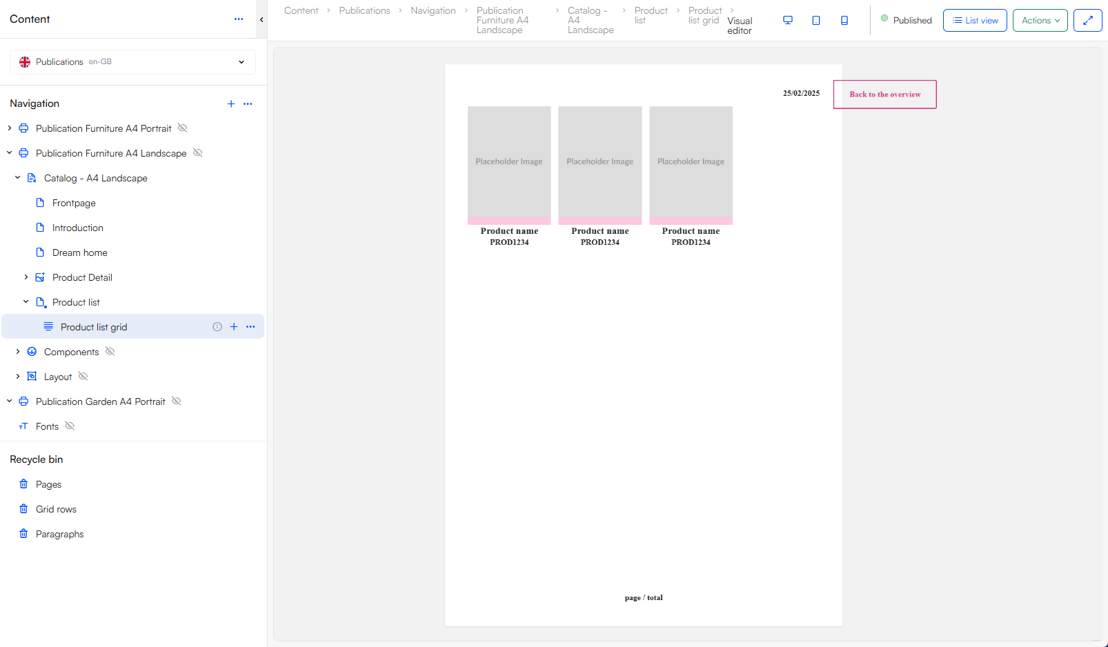 Catalog folder product list